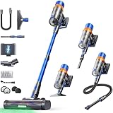 SunSare Akku Staubsauger Kabellos 600W/50000Pa/65Min, Akkustaubsauger mit 1M Schlauch, Aromafunktion, Flexibles Biegegelenk, Wandladehalterung, Automatikmodus für Hartböden Teppiche Tierhaare