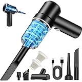 YUEJIDZ 2-in-1 Handstaubsauger Akku Kabellos 9kPa,Mini Auto Staubsauger mit 2 HEPAs und LED-Leuchte,Stark Autostaubsauger Handsauger für PC, Sofa, Auto Büros, Schlafzimmer, Küche, Wohnzimmer(Schwarz)