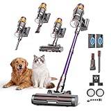 DyMona Akku Staubsauger für Tierhaare, V17Max 2 Akkus 150Min Laufzeit/58KPA 650W Starke Saugkraft, Anti-Tangle Bürste, Selbststehend, Leicht Kabellos für Wohnung, Hunde & Katzen