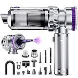 Ortiny Handstaubsauger Akku, 28000PA Autostaubsauger Kabellos, Bürstenloser Motor, Großer Staubbehälter mit EIN-Knopf-Entleerung, 4 in 1 Mini Staubsauger mit Schlauch für Auto, Tierhaare, PC, Haus