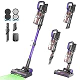 AlloyMove Akku Staubsauger Kabellos 48000Pa/450W/65Min, Leichter Staubsauger mit V-Anti-Tangle-Bürste mit LED-Licht, 65dB Ultra Leise, Selbststehend für Tierhaare Teppiche Hartböden A03