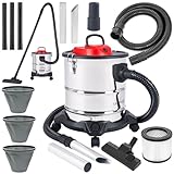 LEHMANN Haddo Industriestaubsauger 2000W | Aschesauger für Kamin mit Doppelfilteranlage | Kaminsauger Ascheschlucker | Nass Trockensauger mit 20 Liter Edelstahltank, Silber
