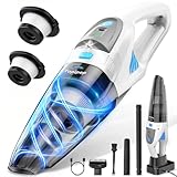 Topipop Handstaubsauger, 25000Pa Handstaubsauger Akku mit Ladestation, waschbarem HEPA Filter & 45 Min. Nutzungsdauer, inkl. LED Licht, Handsauger mit 3 Köpfe für Küche, Büro, Auto, Tierhaare (Weiß)